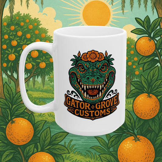 Día De Los Muertos Gator Grove Customs Family Ceramic Mug (15oz.)